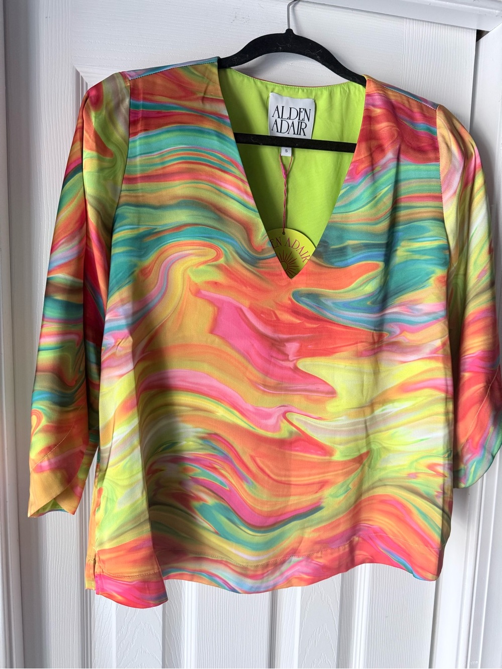 Alden Adair Bright Multi-Color V-Neck Blouse Sz S